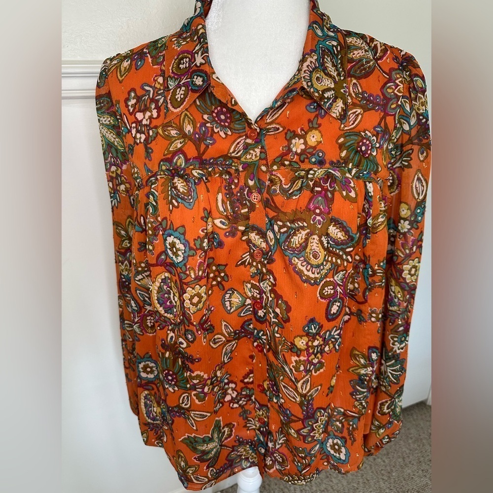 Fate Orange Long Sleeve Blouse size L - Picture 2 of 9